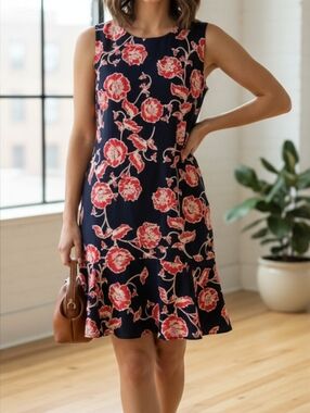 Shelby & Palmer Navy Dress with Red Floral Print